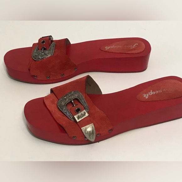 Free people Red Wood Westtown Slides Clogs 39 - Picture 7 of 12